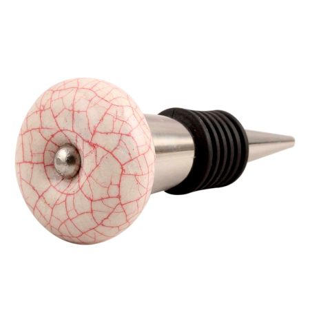 White And Pink Crackle Ceramic Wine Stopper